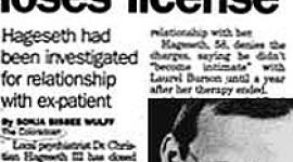 Dr. Christian Hageseth III loses license after relationship with ex-patient who's now his wife.