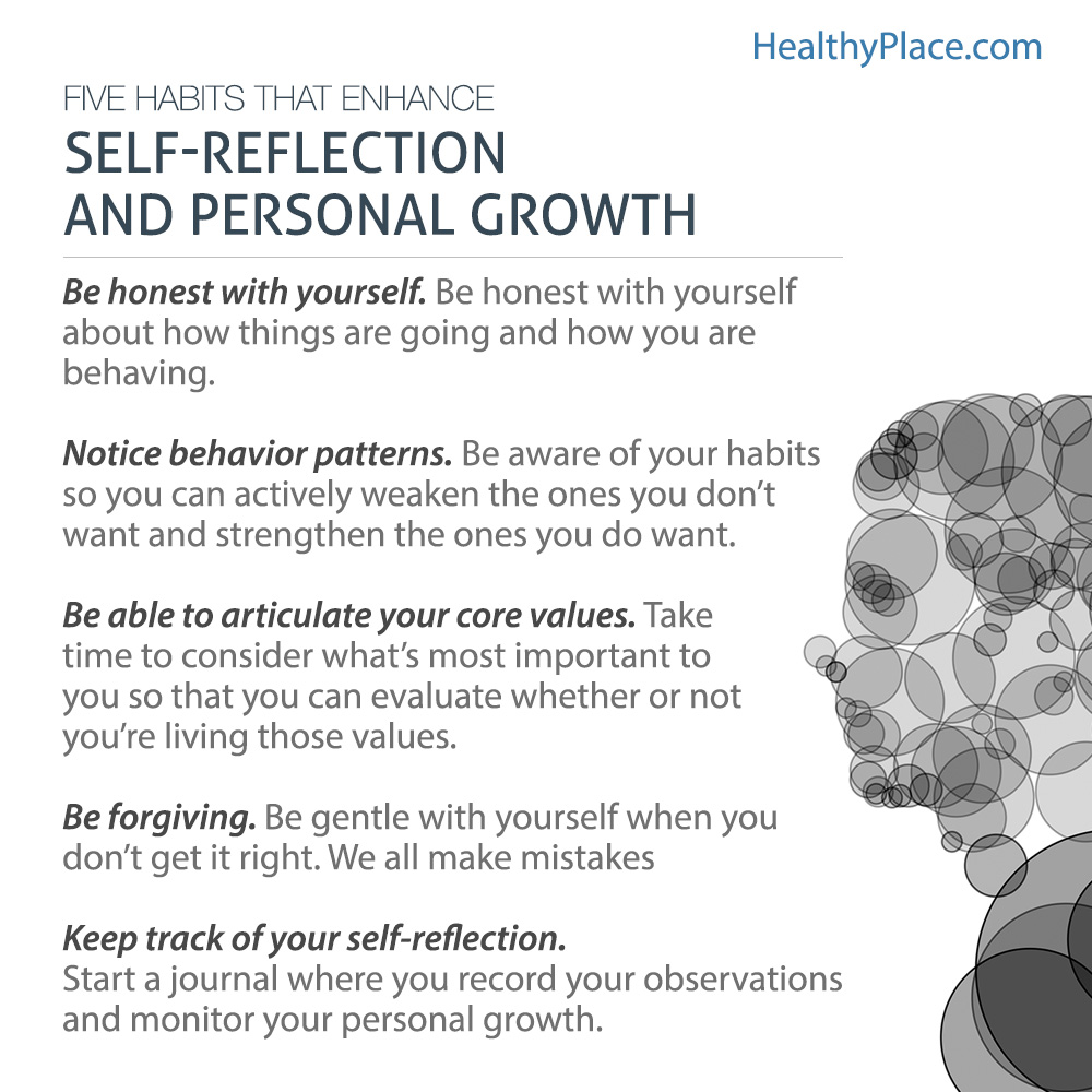 Poster giving five tips on self-reflection to attain personal growth.